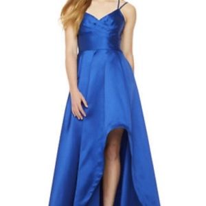 This royal blue satin gown is a great choice for your next formal event